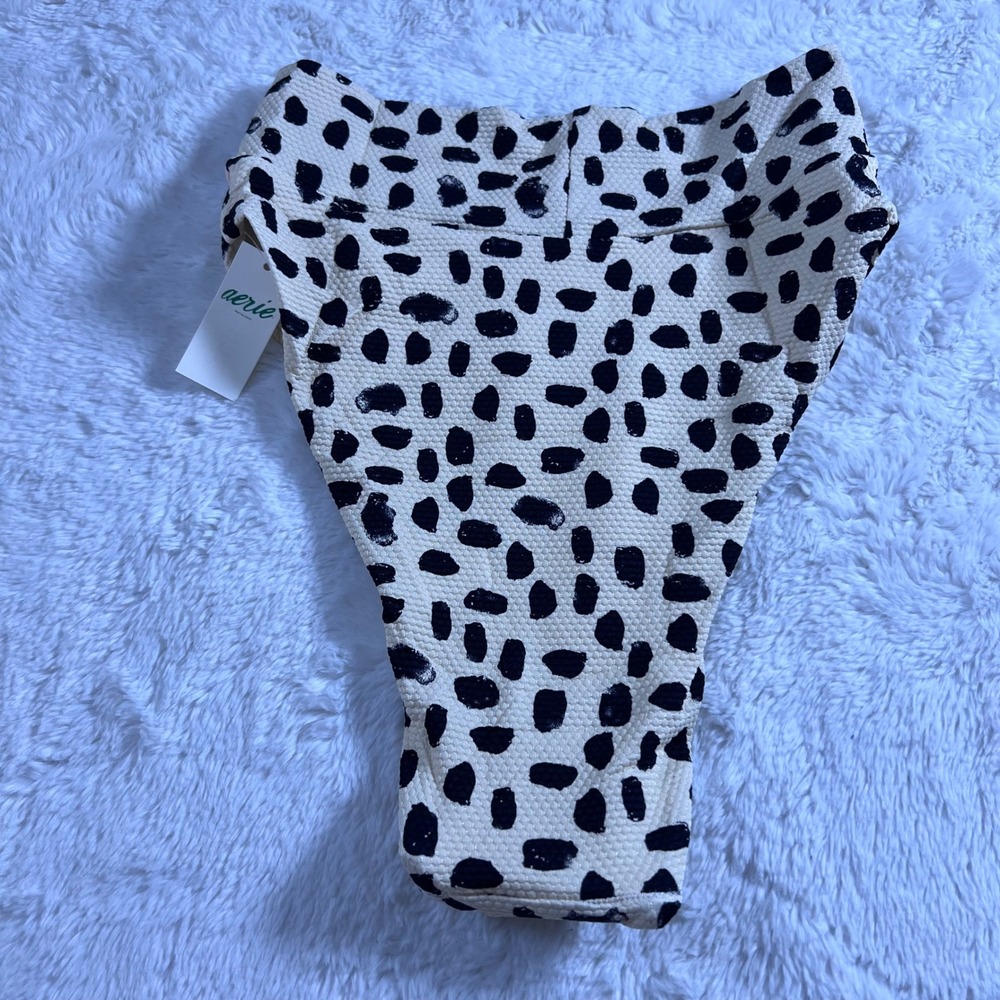 Aerie High Cut Cheeky Bikini Bottom Small Cream Black Animal Spot 075-1754-3752 - Picture 4 of 10